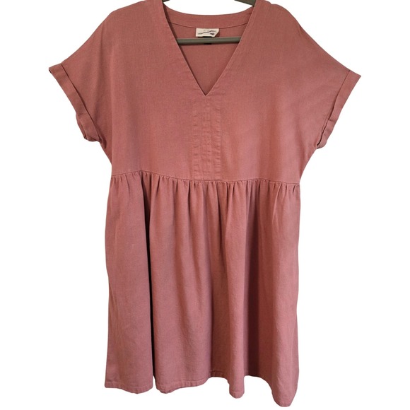 Universal Thread Dresses & Skirts - Universal Thread Women's L Linen Blend Babydoll Dress Light Rust V-Neck Pockets